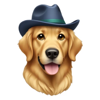 Golden retriever wearing a hat sticker