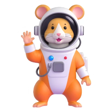 space hamster in a spacesuit waving his hand sticker