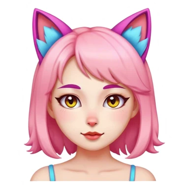 Woman with colorful cat ears blushing sticker