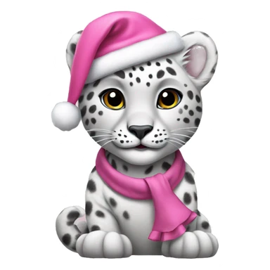 a white snow leopard wearing a pink christmas hat and dress sticker