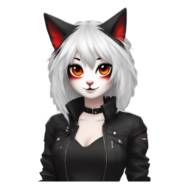 Anthro Edgy Cool Beautiful Black Cat-Fursona with Emo Hair-bangs with Red Streaks sticker