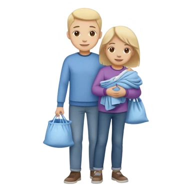 child carrying laundry with a parent, happy and responsible sticker