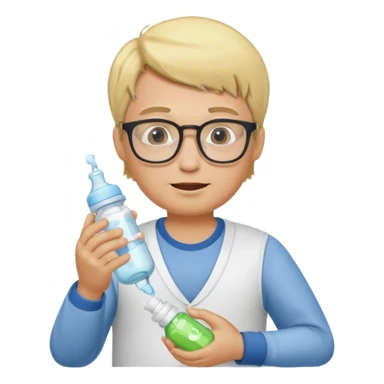 blonde man with glasses with baby bottle sticker