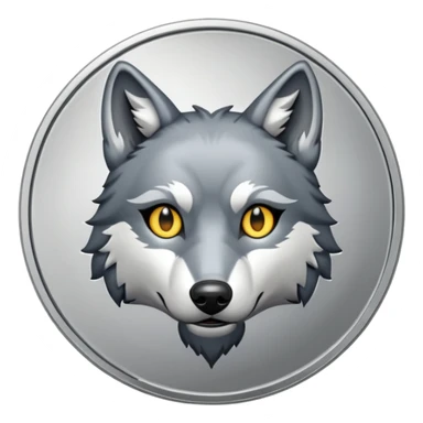 Silver coin with a wolf face as the center sticker