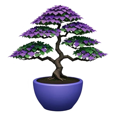  Earthenware small short squat cascading black green-violet bonsai purple maidenhair cobalt maple tree with triangular angular tiny-polygonal faceted asymmetrical originally shaped pot sticker