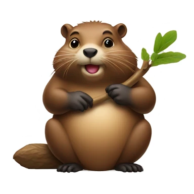 fat beaver snacking on a branch sticker
