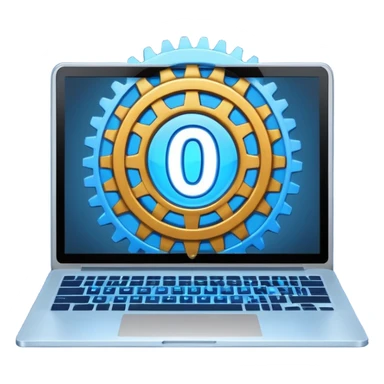 laptop screen with number 0 and a gear sticker