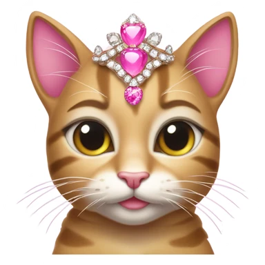 Tabby cat with big lashes and a pink tiara, glittery pink claws, glittery jewelry and earrings sticker