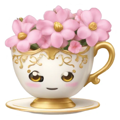 princess tea cup with pink flowers and gold details  sticker