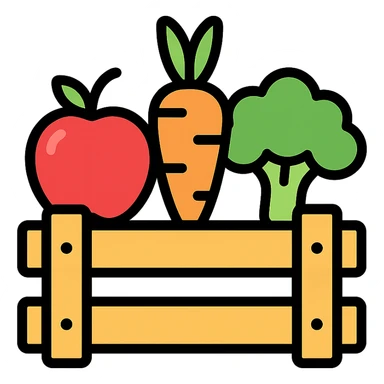 colored icon of a crate with produce representing goods sticker