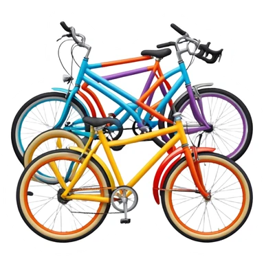 Ad-hoc solution that is built of several different bicycles of different colors and types. Bicycles are connected into weird looking shape. sticker