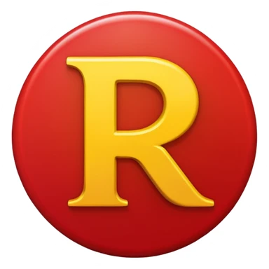 Círculo vermelho com a letra R estilizada em amarelo dentro sticker