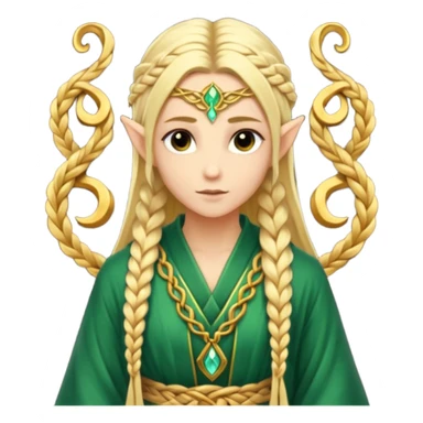 mystic elf, long golden braid, glowing runes on robe sticker