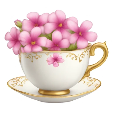 princess tea cup with pink flowers and gold details  sticker