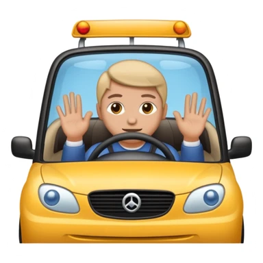 Crea un emoji con fondo transparente en PNG de una persona manejando un vehículo, que se vea desde el parabrisas frontal. sticker