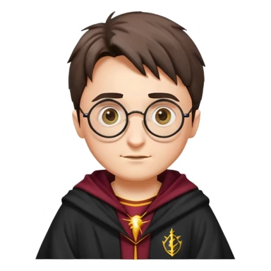 Harry Potter with round glasses, lightning scar, and wizard robes sticker