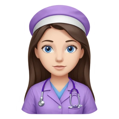 pretty brunette nurse with long hair and blue eyes in lilac scrubs sticker
