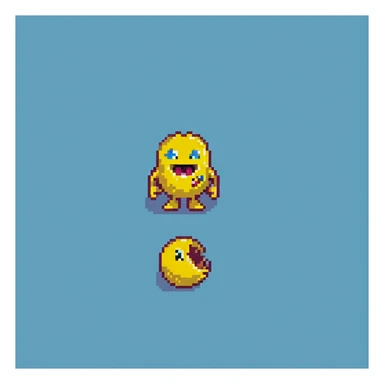 classic yellow pacman character with open mouth in 8-bit style sticker