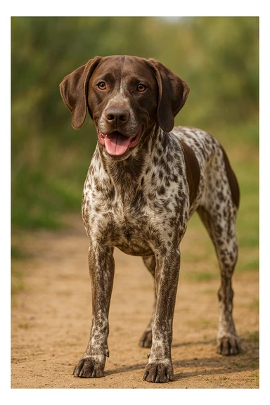 realistic german shorthaired pointer dog, standing, white and brown spots, friendly expression sticker