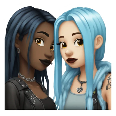 Two girls kissing goth style one with blue hair and a septum ring and the other with blonde and black hair sticker