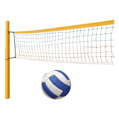 A close-up volleyball net with a ball hovering above it, set against the backdrop of a sandy volleyball court. The scene highlights the tension of an impending play, with the court lines clearly visible and a bright, sunny atmosphere surrounding the action. sticker