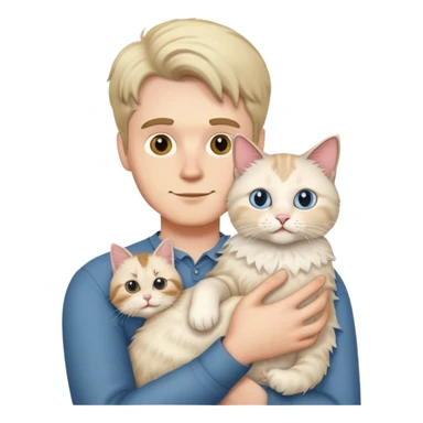 A white man holding a ragdoll cat sticker