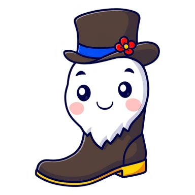 A cheerful Russian felt boot (valenok) wearing a fancy top hat sticker