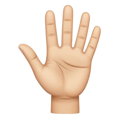 A simple emoji-style illustration of a human hand with four fingers raised and the thumb folded down across the palm. Front-facing hand, neutral skin tone, sticker