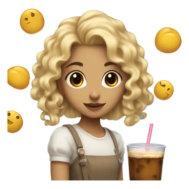 a blonde girl with brown eyes and curly hair enjoing boba te sticker