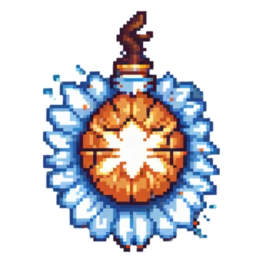 Power bomb, larger size, blue highlights, longer fuse, explosive appearance, pixel art style sticker