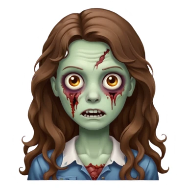zombie com cabelo ondulado longo marrom e sem franja fofa sticker