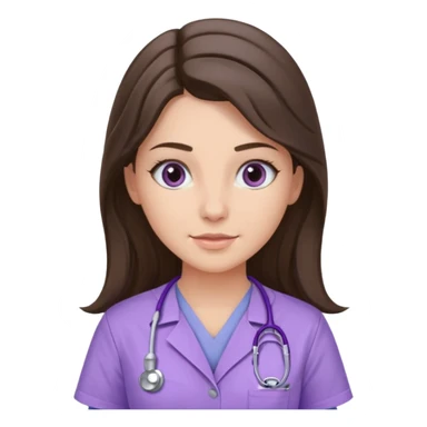 pretty brunette nurse with long hair in lilac scrubs sticker