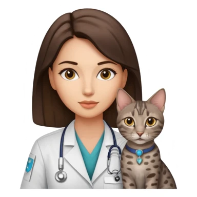 Female veterinarian, brunette, Egyptian mau cat sticker