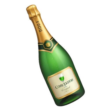 green champagne bottle with white paper sticker