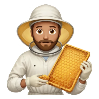 male bee keeper with brown hair and beard, white outfit,  sticker