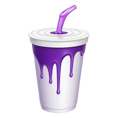 White Double Styrofoam cup with purple liquid on spilling out sticker