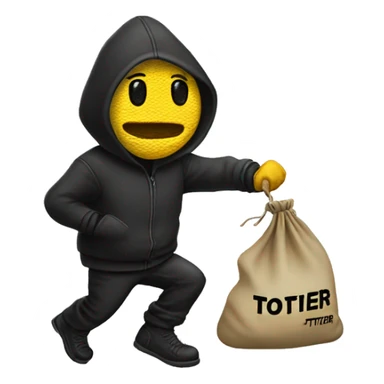Thief stealing money bag with the word Toptier embroidered on it sticker