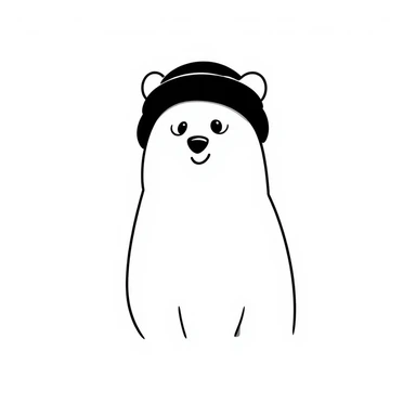 polar bear, hand drawn doodle style, black lines, simple, white fur sticker