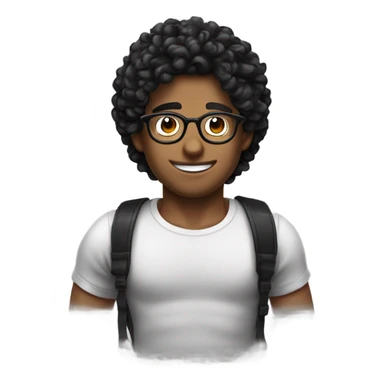 chico con cabello rizado negro, piel morena y que use lentes sticker