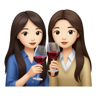 Long hair brunette asian girl and brunette Asian male couple drinking wine. Only 2 people. sticker