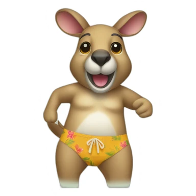 a kangaroo wearing an hawaii bath trunk sticker