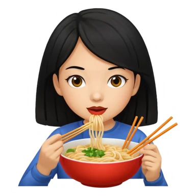girl with black hair eating noodles sticker