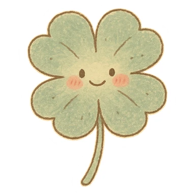 four-leaf clover, pastel Japanese hand-drawn sticker style, full object, transparent background, with blushing cheeks sticker