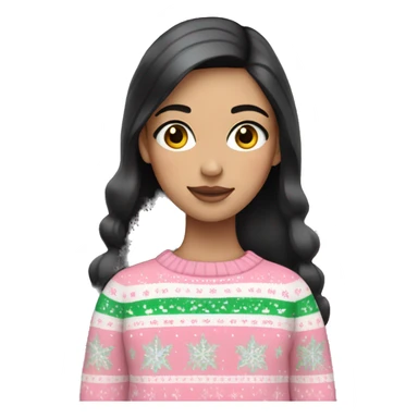 White girl with black hair wearing a Pastel Christmas sweater sticker