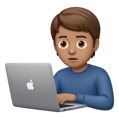 memoji of a man with a laptop in front, apple-style,modern,brown hair mid skin ton and a bit confused sticker