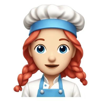 A cute long red hair cheff with blue and roses on her kitchen clothes sticker