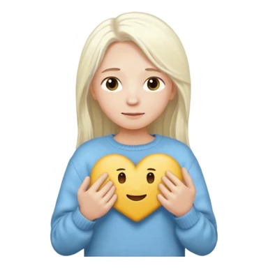 blond person with long white hair holding a sweater in hands, simple features, emoji style sticker