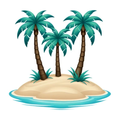 very dark green palm trees on light beige sand, surrounded by azure water, simple shapes, no text sticker