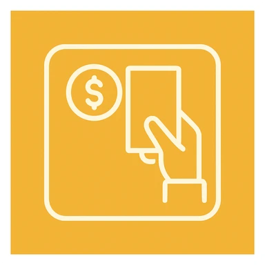 An icon with yellow background, white inner lines, meaning Finance, request to pay sticker