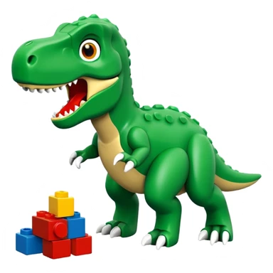 A cute green t-rex playing with LEGO bricks sticker